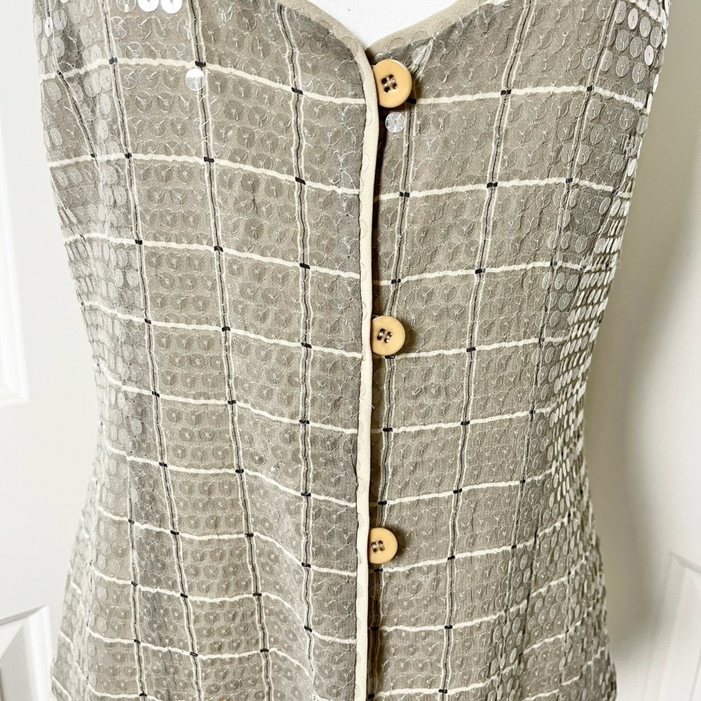 Giorgio Armani Beige Sequin Grid Tank Top - Picture 6 of 12